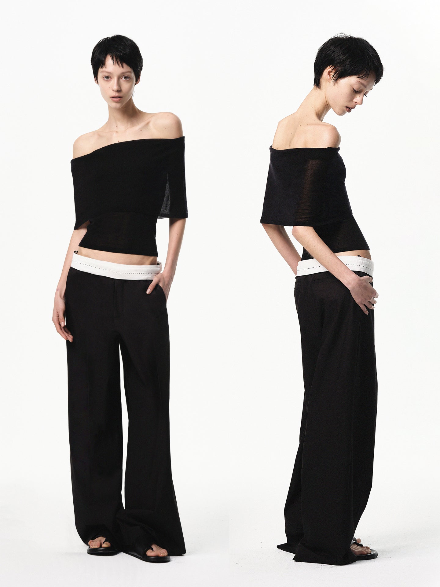 “Dandy” Fold-over Waist Wide-leg Pants