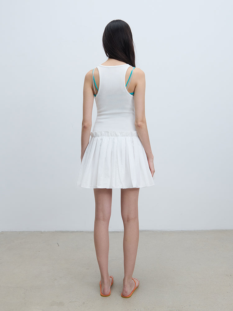Ruched Puff-Hem Tank Dress