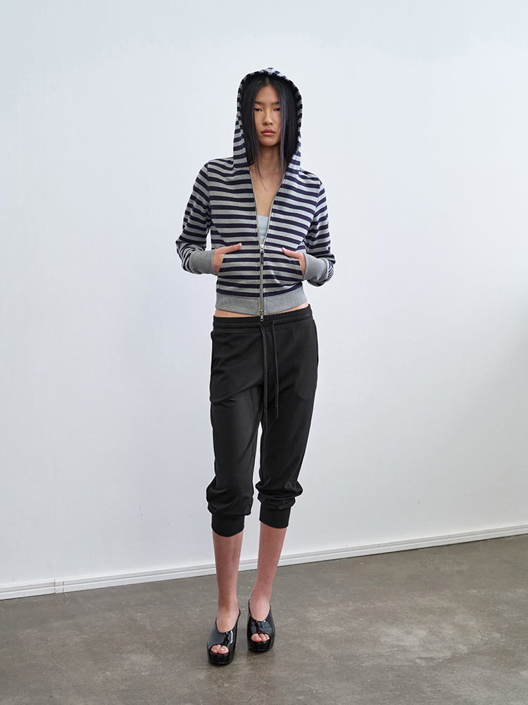 "Take A Walk" Cropped Stripe Hoodie