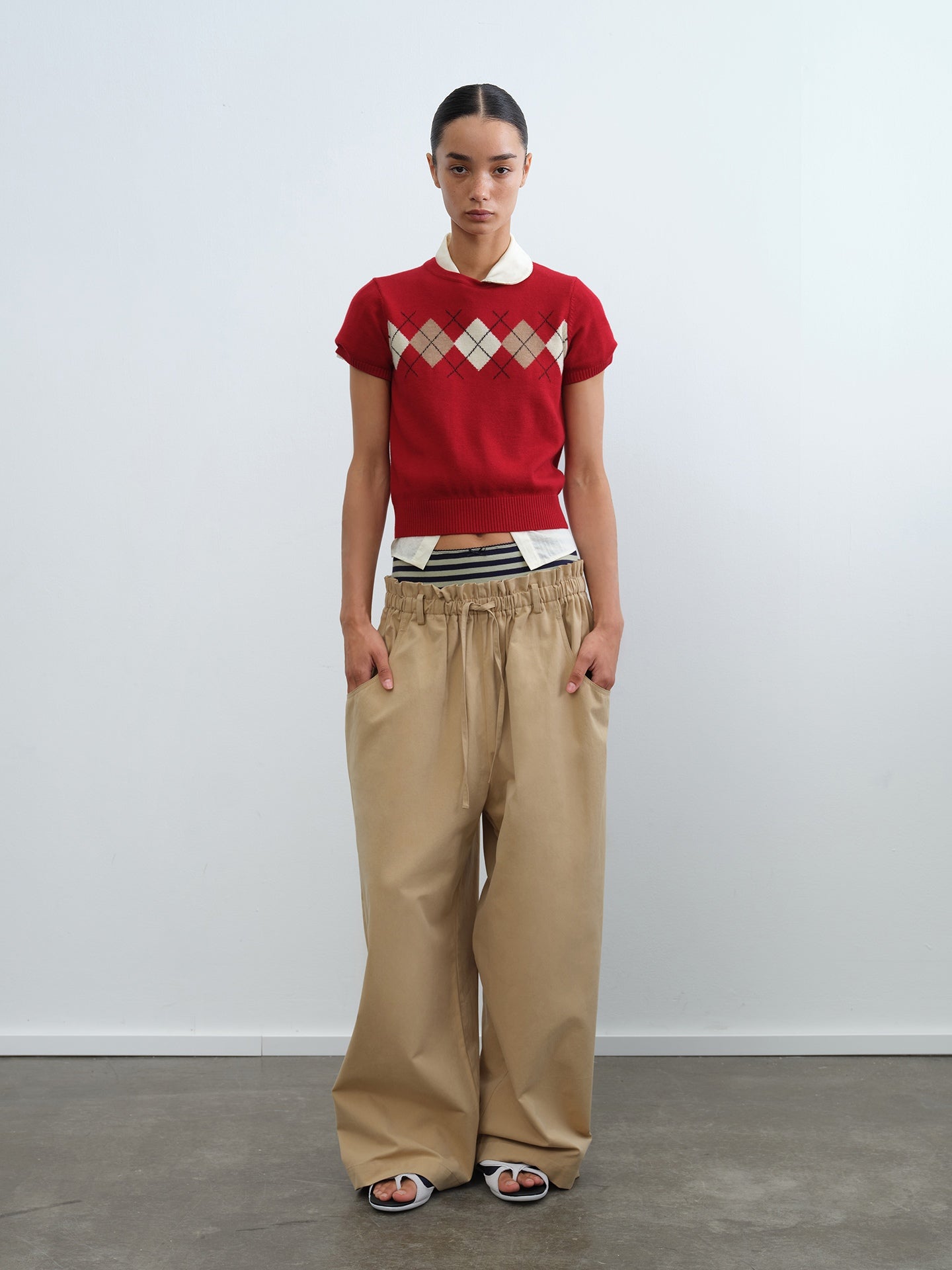 Double-Waist Striped Panel Cargo Pants