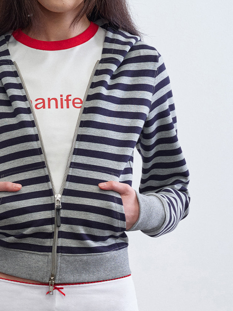 "Take A Walk" Cropped Stripe Hoodie