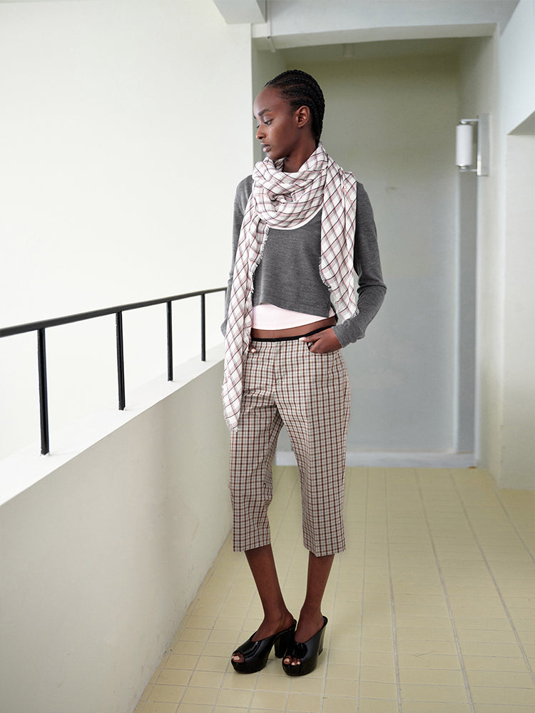 “Capri” Cropped Colorblock Plaid Pants