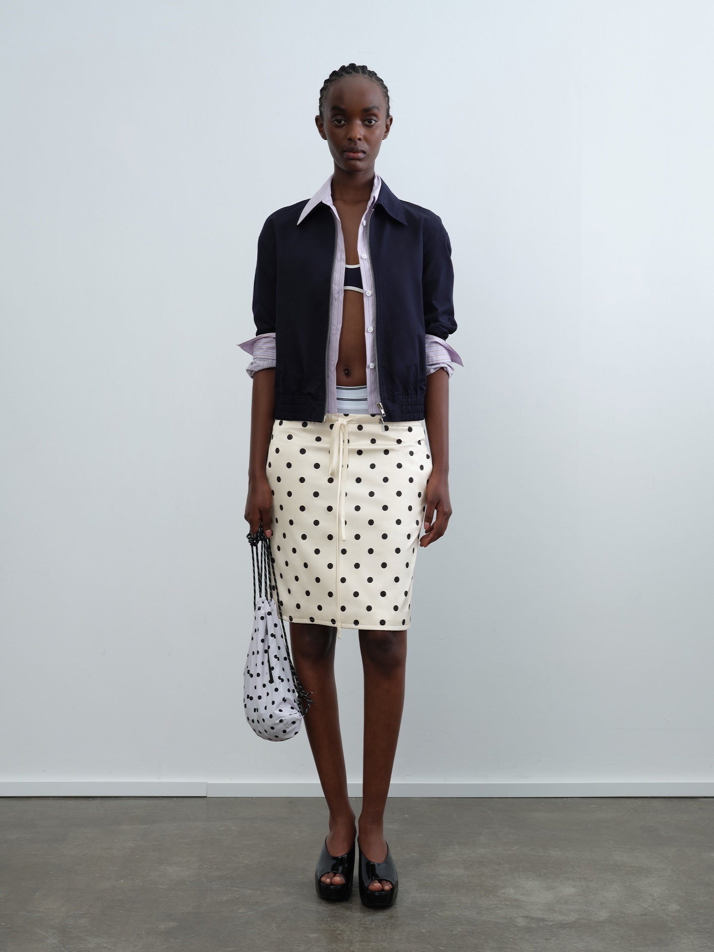 Polka Dot Drawstring Midi Skirt