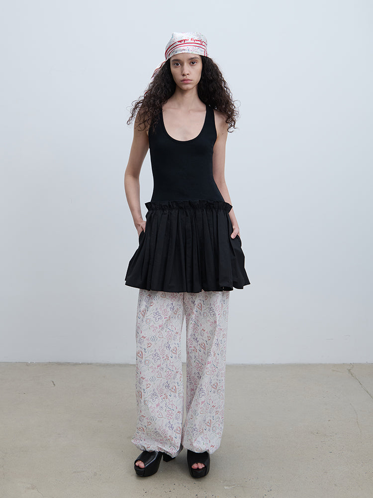 Ruched Puff-Hem Tank Dress