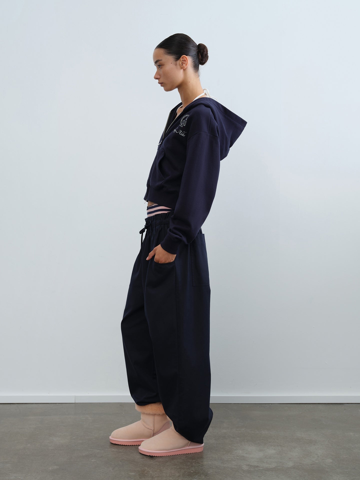 Double-Waist Striped Panel Cargo Pants