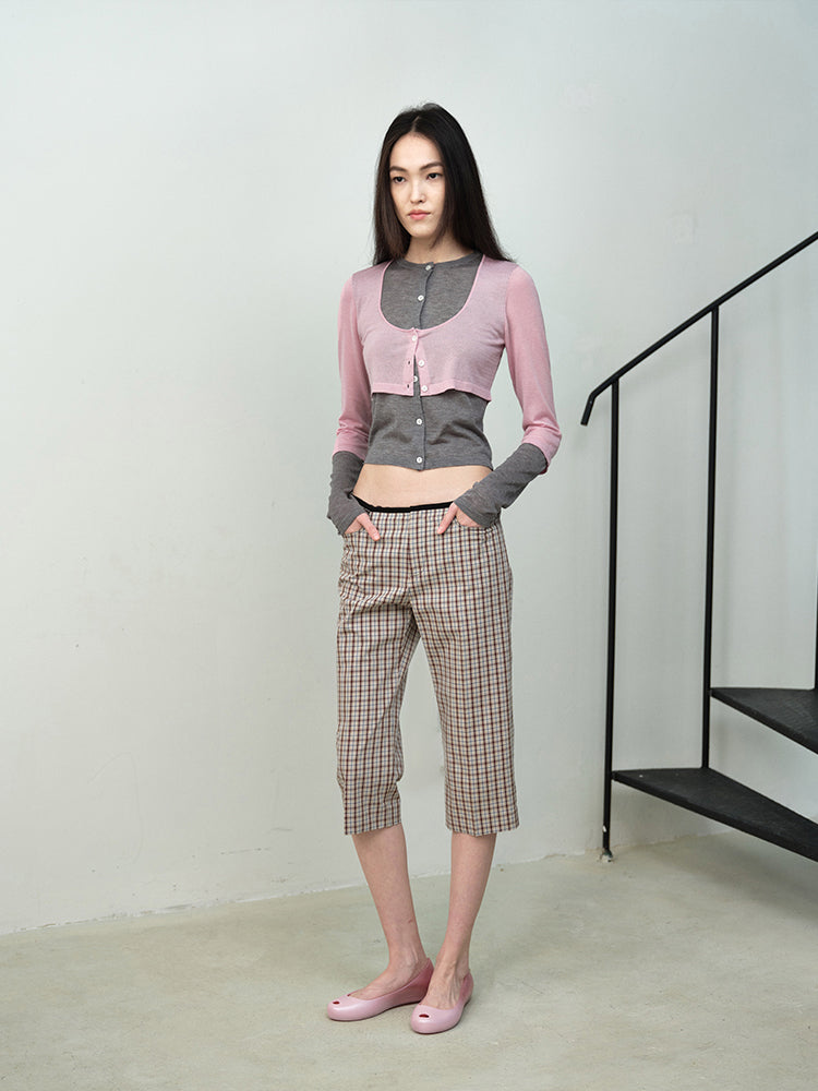 “Capri” Cropped Colorblock Plaid Pants