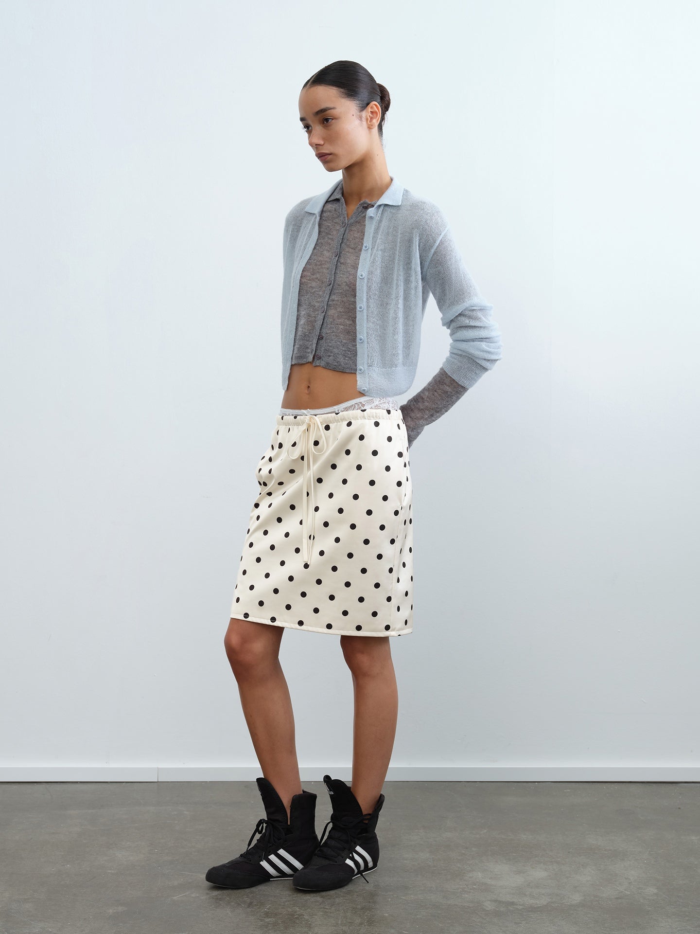 Polka Dot Drawstring Midi Skirt