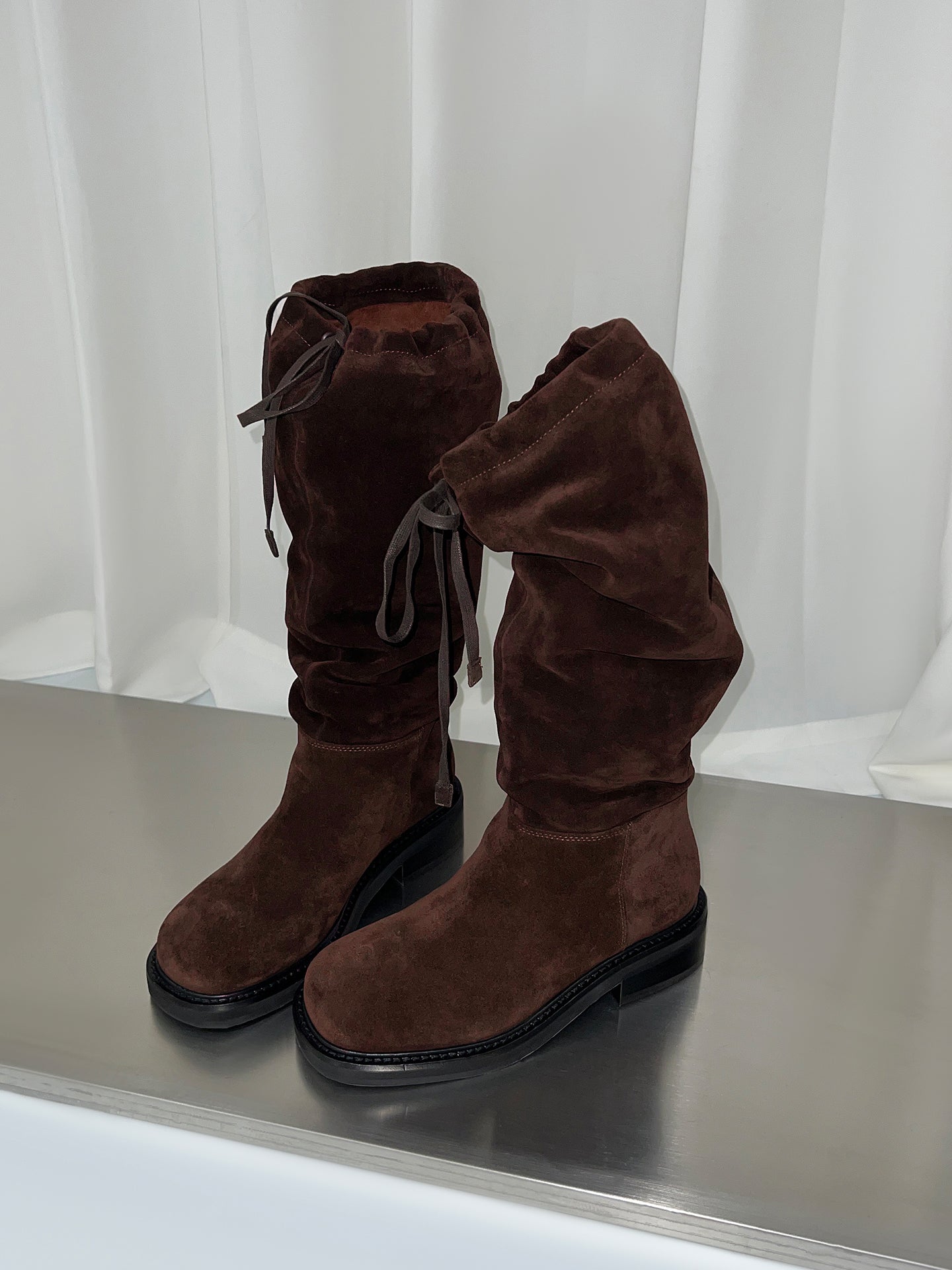 JOAN Drawstring Leather Riding Boots