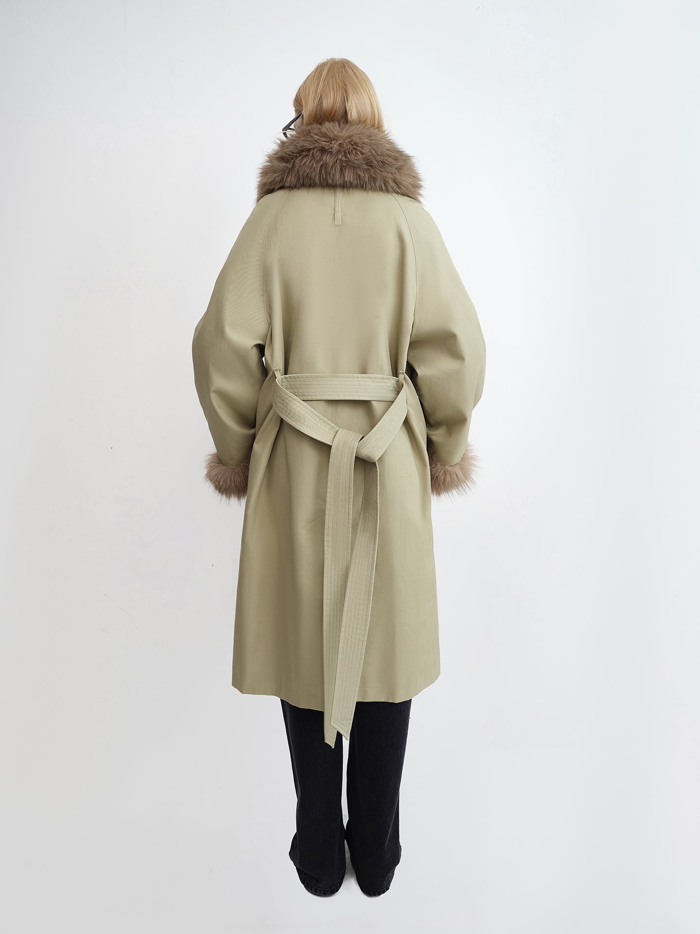 Detachable Fur-Collar Belted Puffer Coat