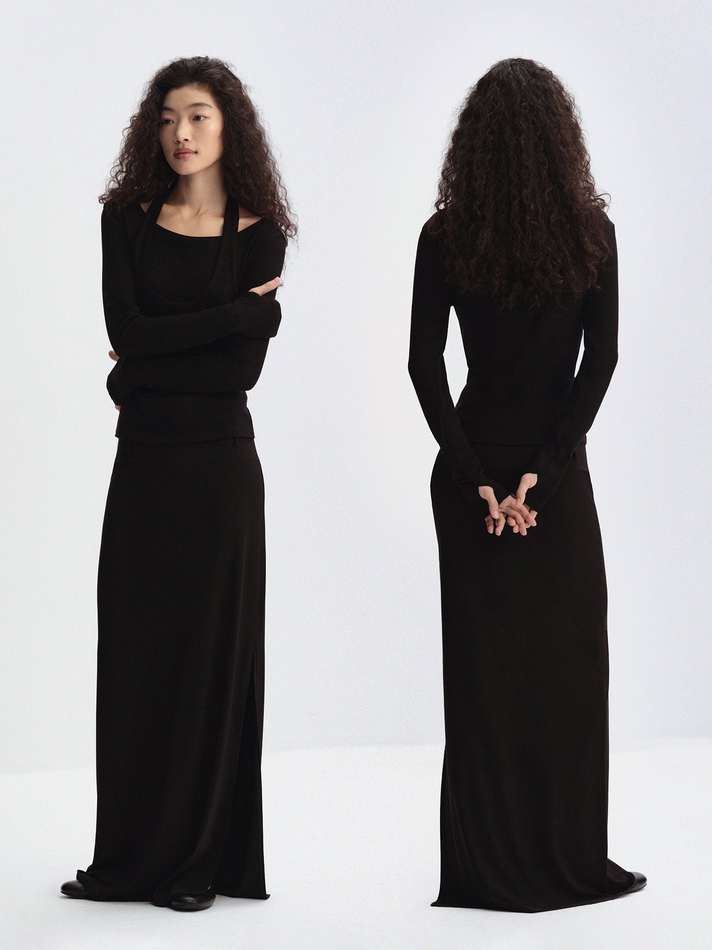 Layered-Look Halter Long Sleeve T-Shirt