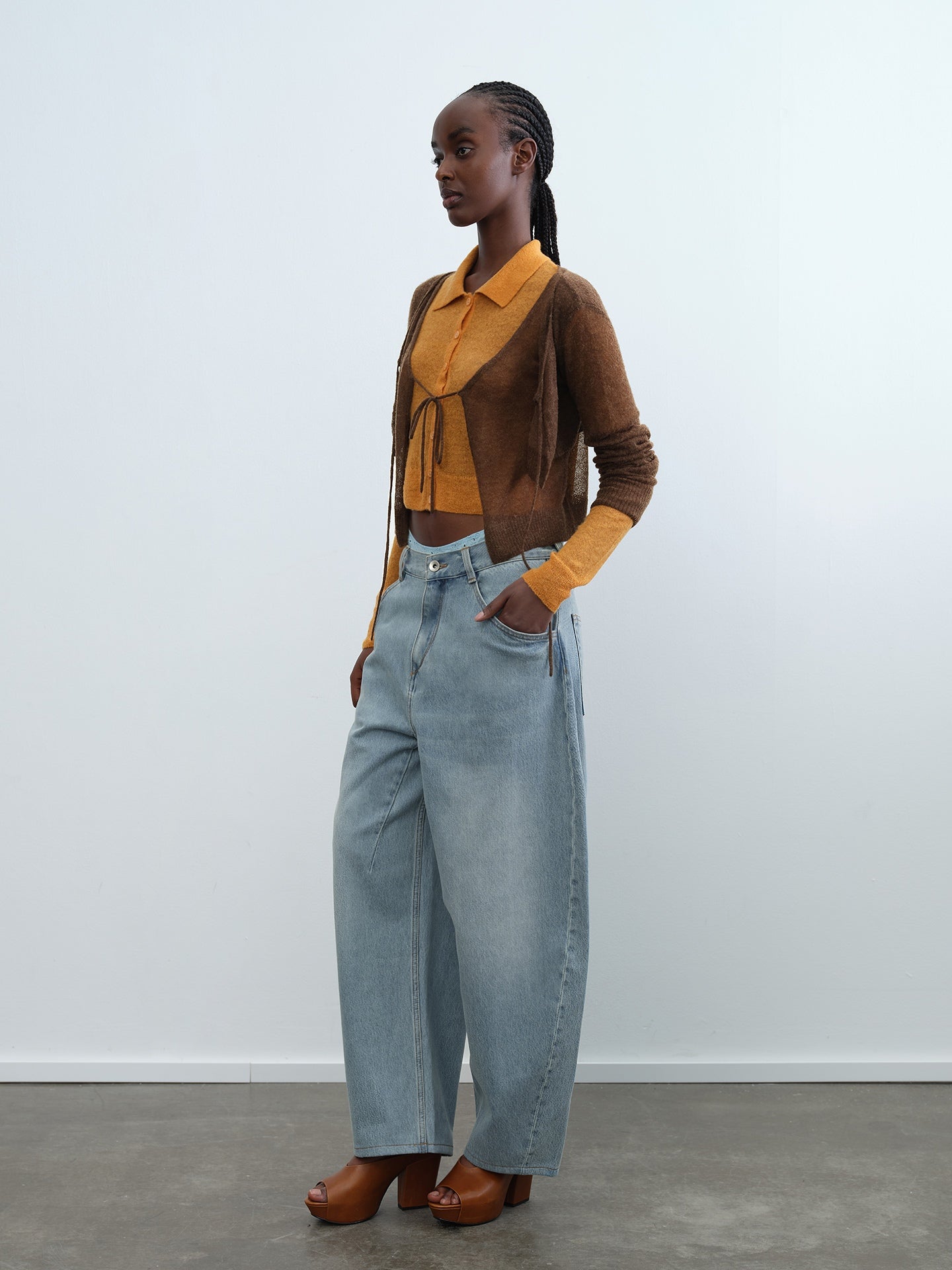 Mesh Layered Tie-Front Cardigan