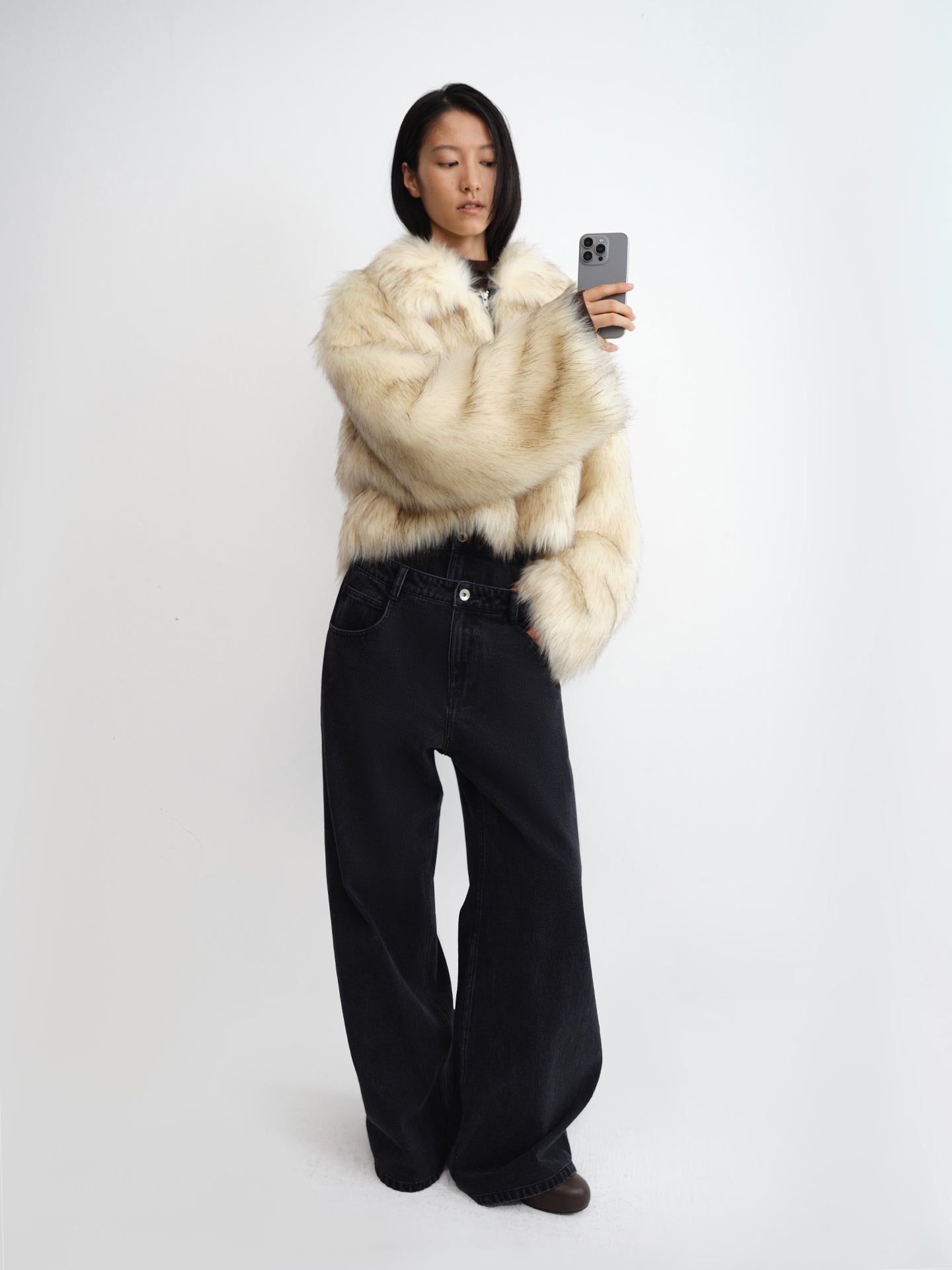 Suede-Lined Cropped Faux Fur
