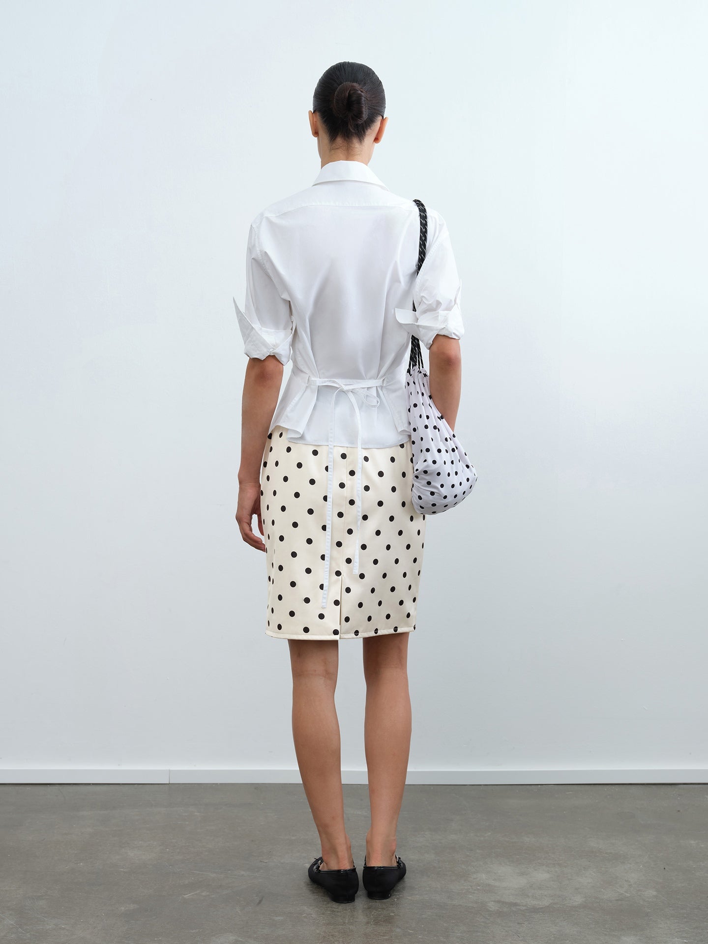 Polka Dot Drawstring Midi Skirt