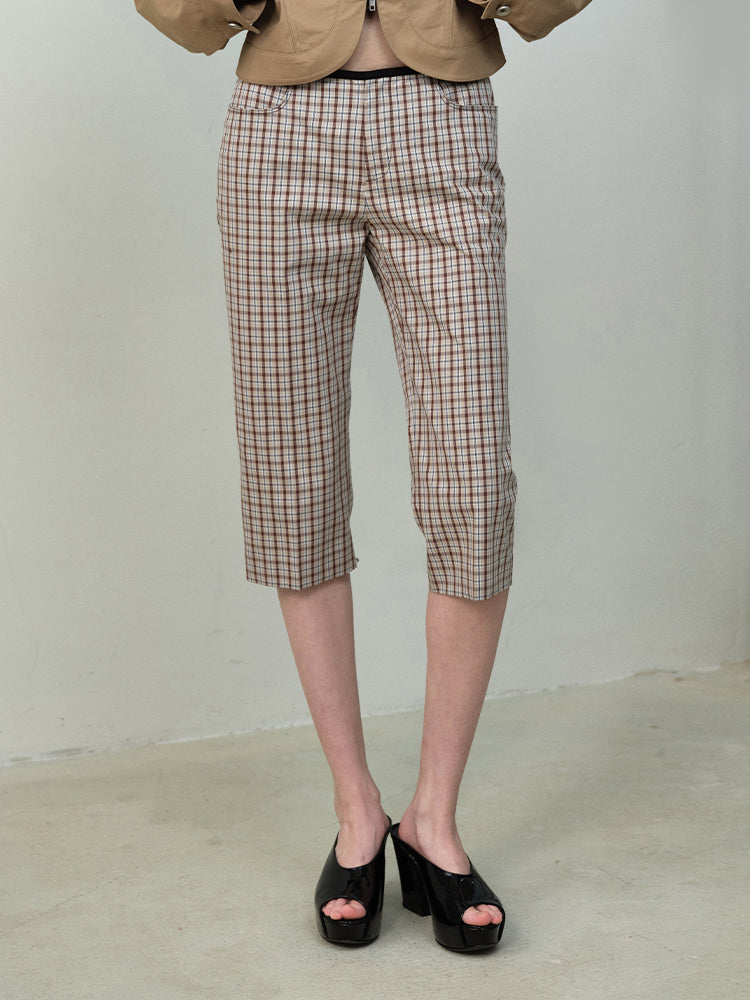 “Capri” Cropped Colorblock Plaid Pants