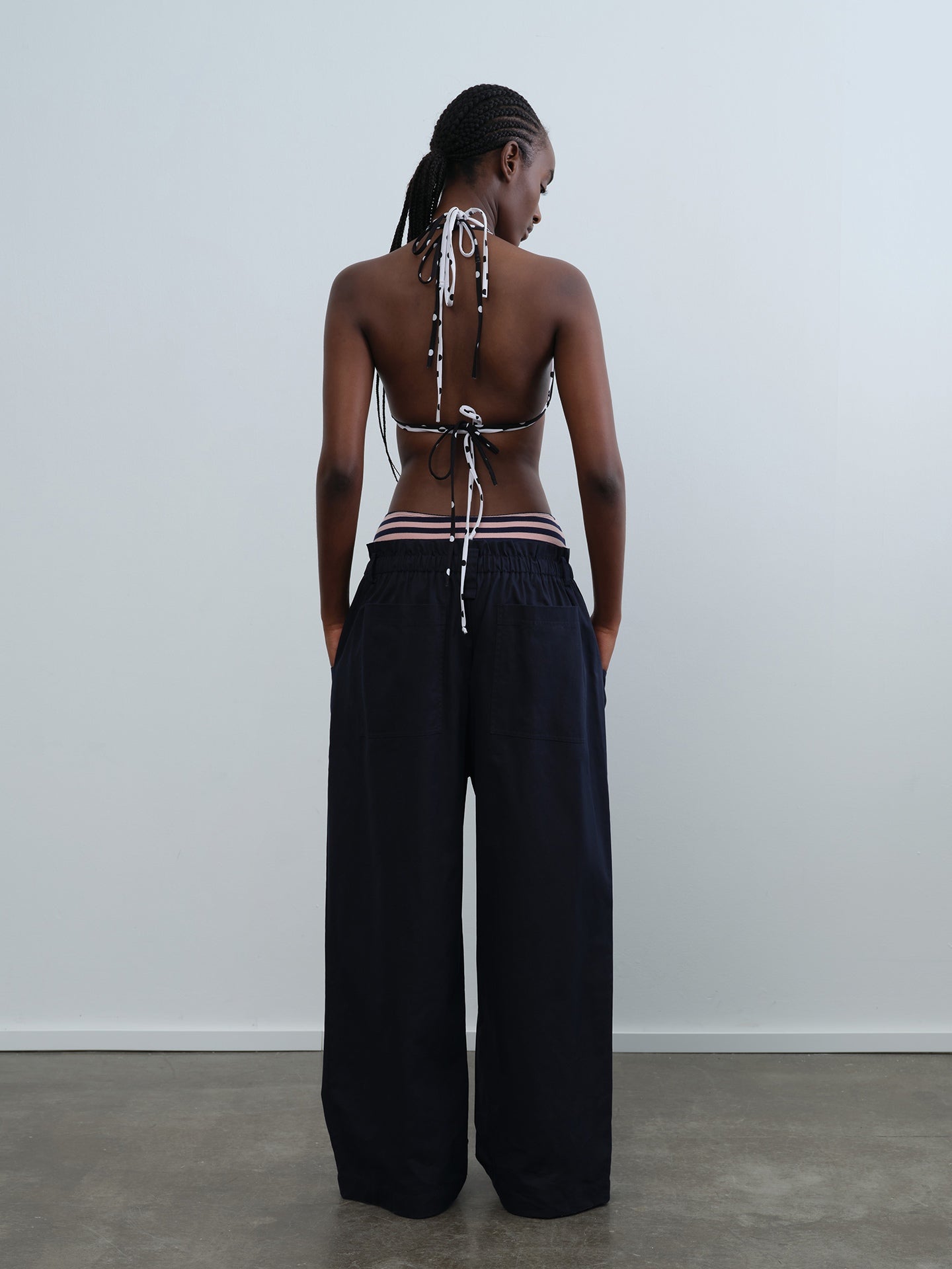Double-Waist Striped Panel Cargo Pants
