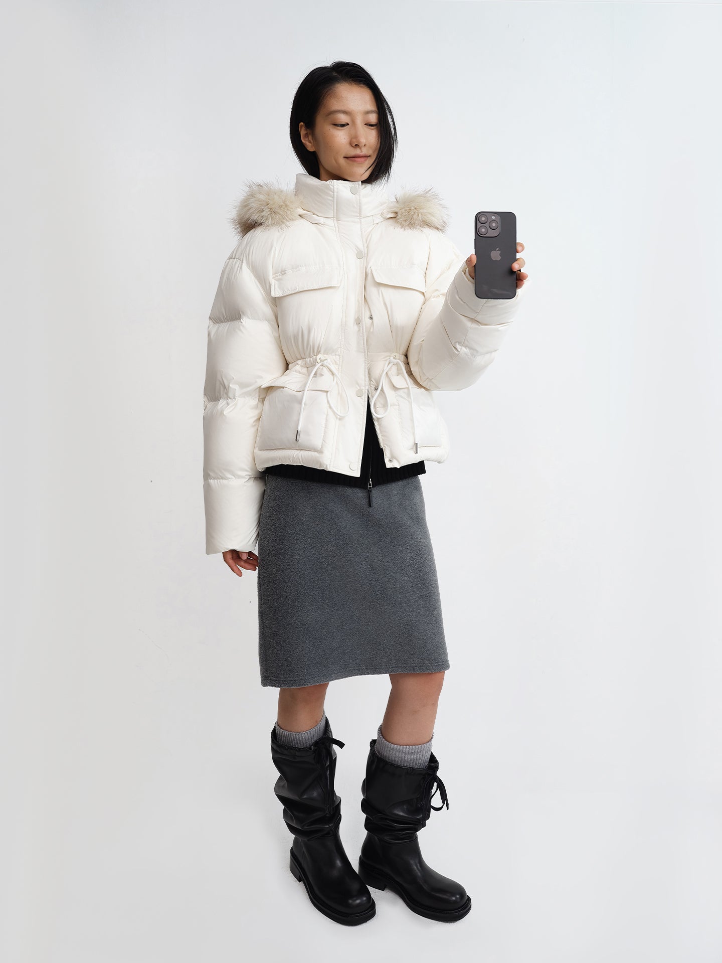 Detachable Hood Fitted Cropped Down Jacket