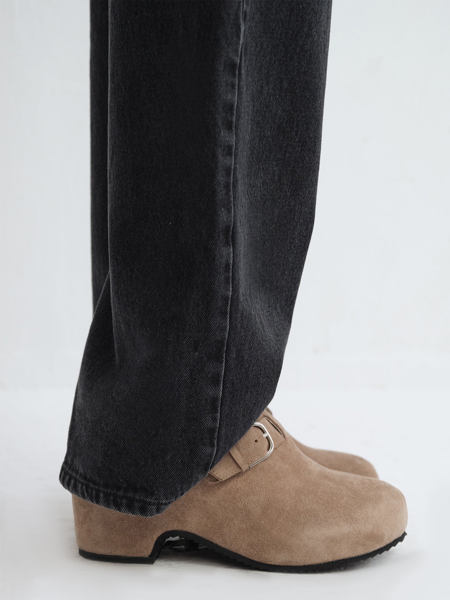 IZZY Suede Shearling Buckle Platform Clogs