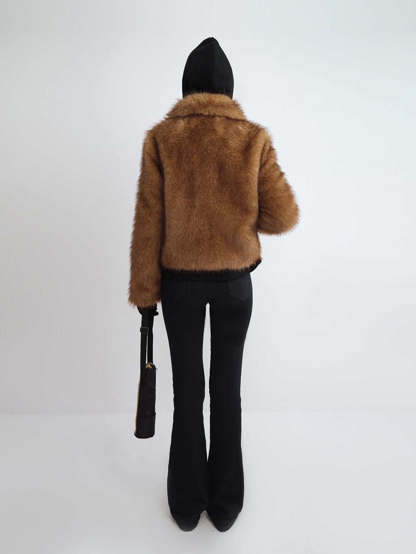 フェイクファー クロップド スタンドカラー ジャケット