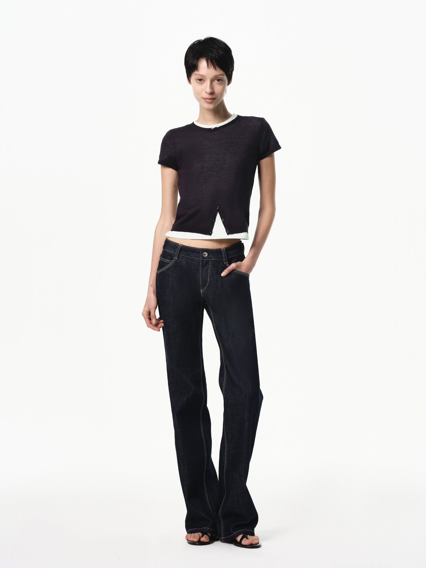 Half-Placket Silk Wool Knit Top