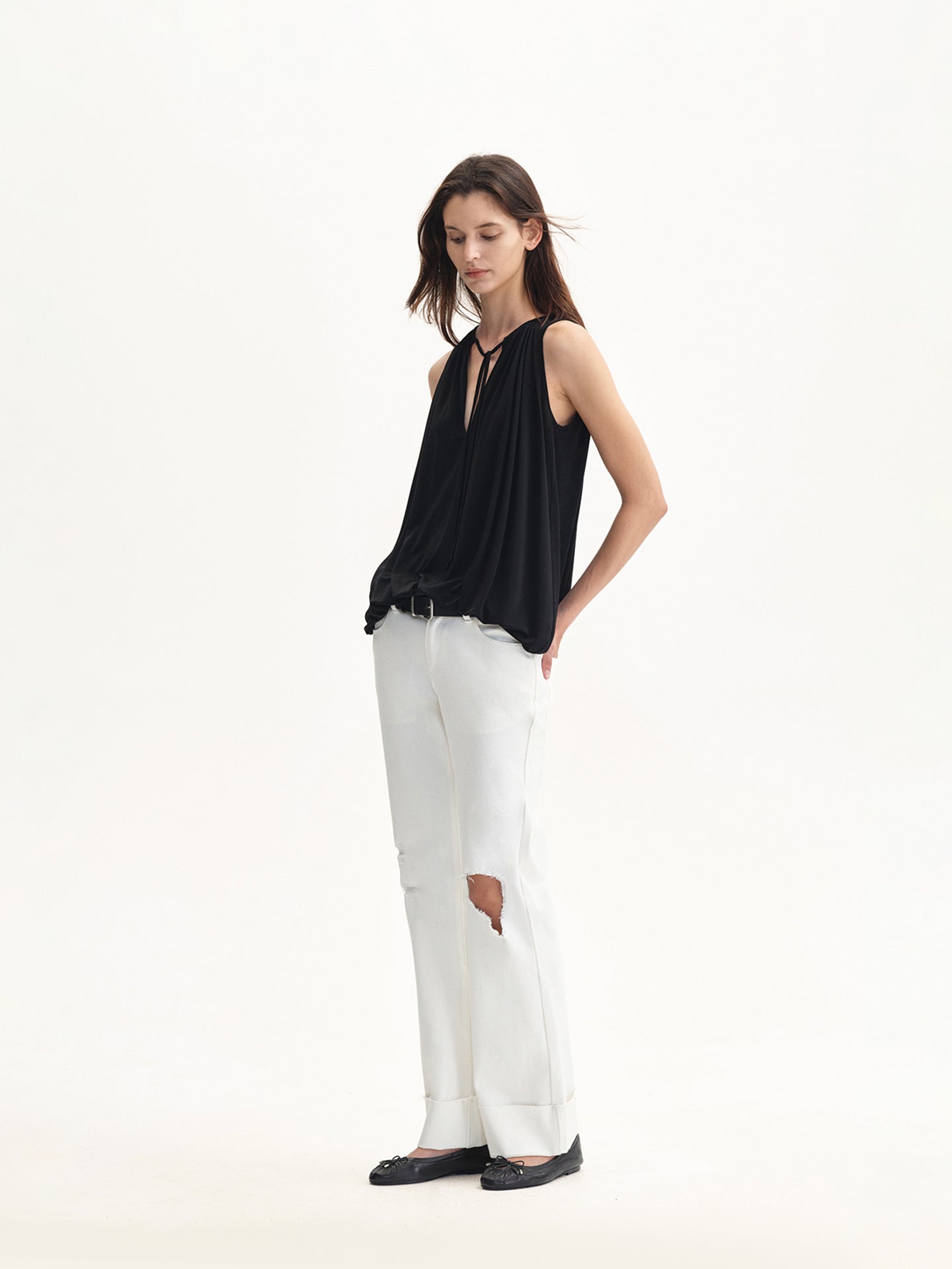 “Soft Flow” Gathered Sleeveless Top