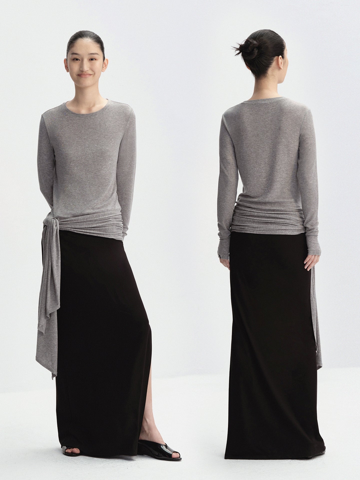 Ruched Side-Tie Long Sleeve T-Shirt