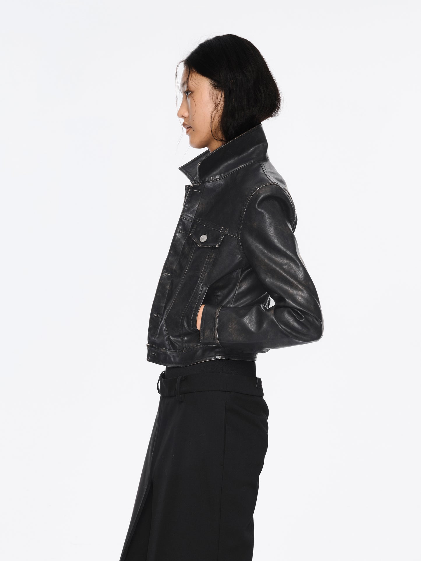 The Distressed Slim Fit Leather Jacket