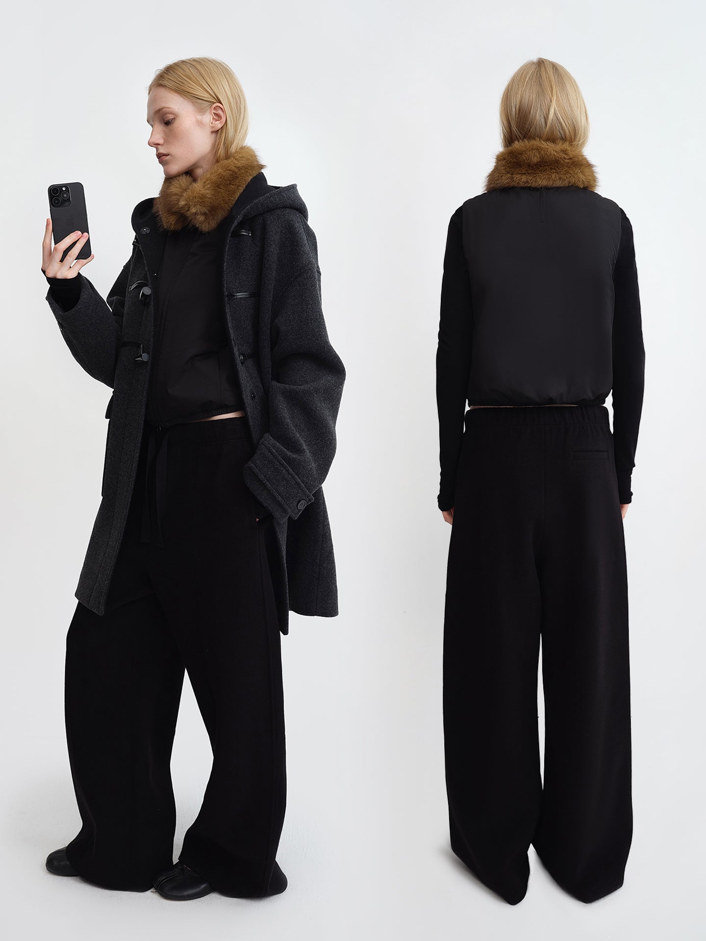 Drawstring Straight-Leg Wool Pants