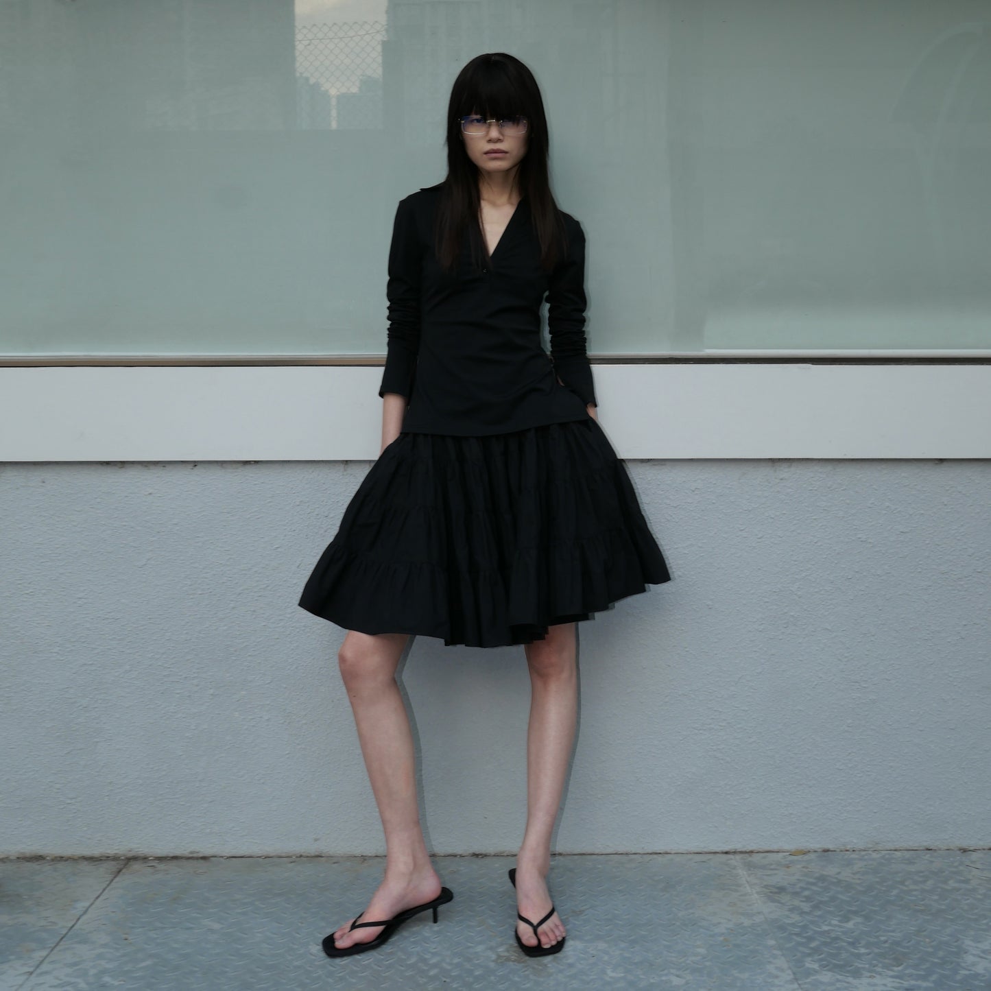 The Low Waist Puff Pleated Midi Skirt