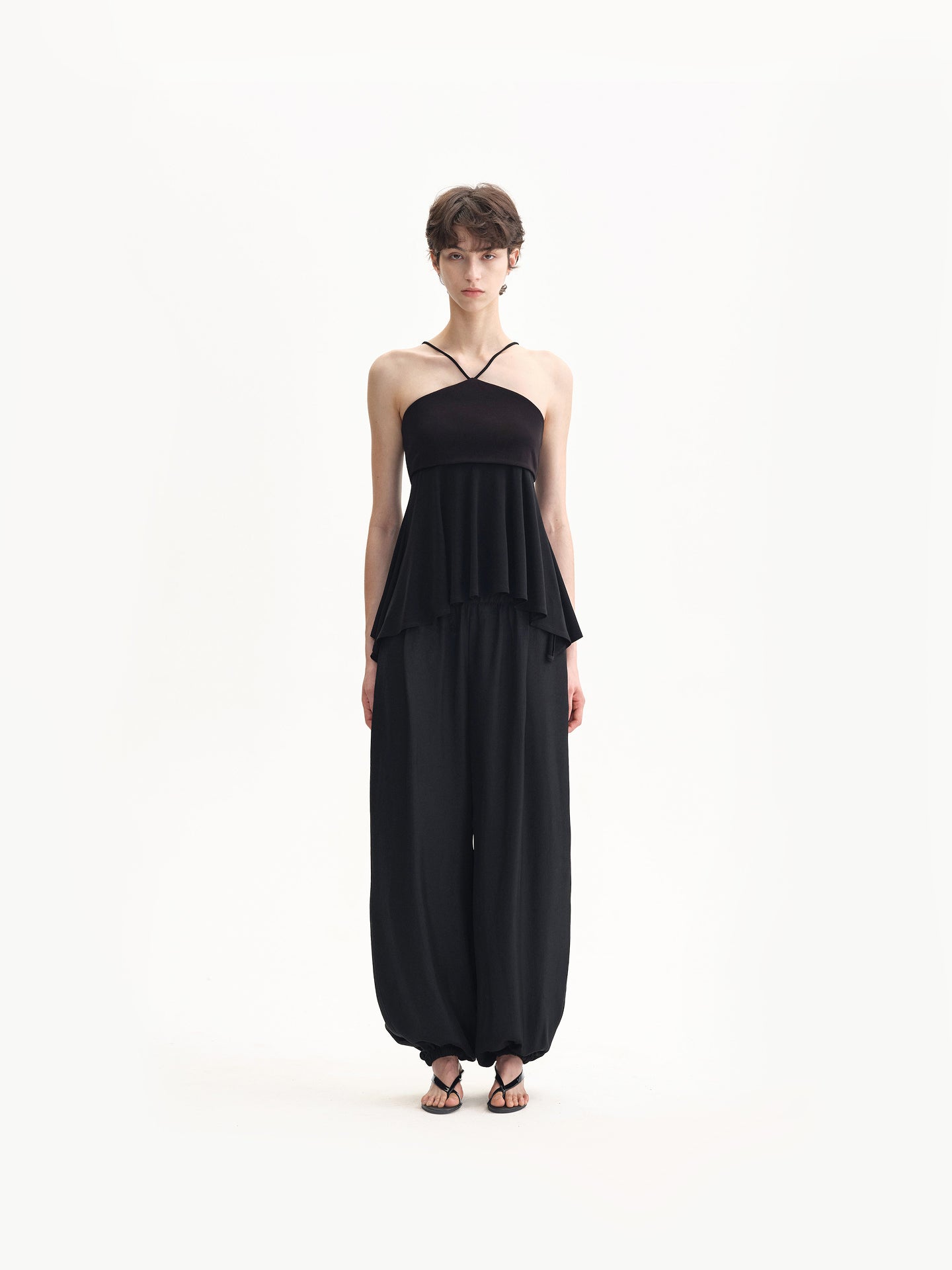 Draped Elastic-waist Balloon Trousers