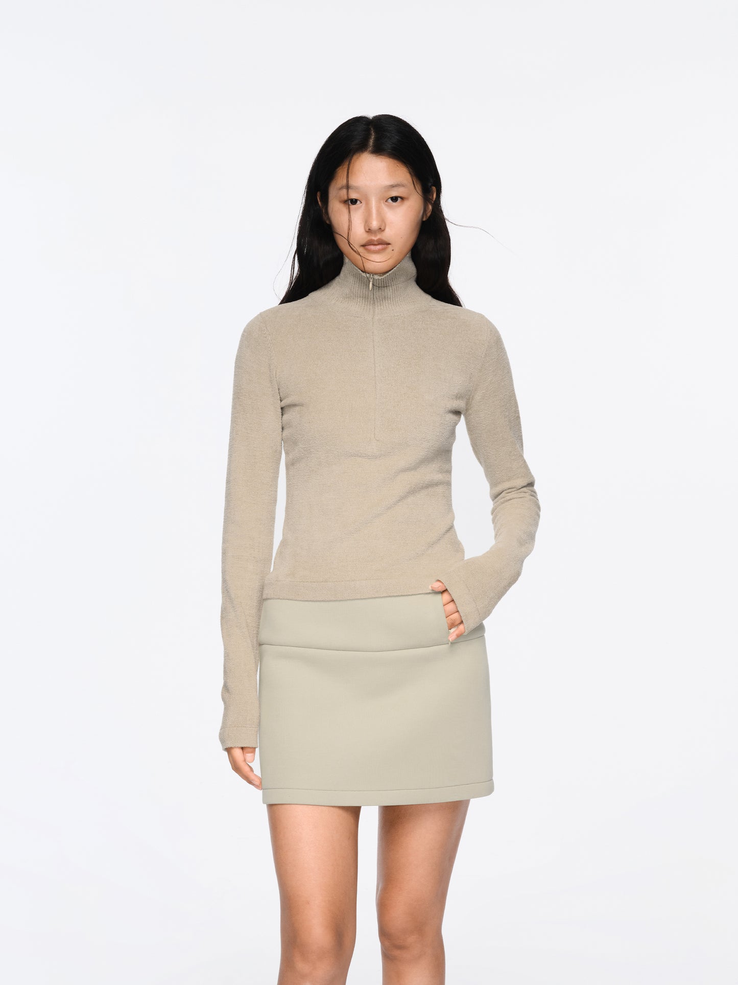 The Shearling-Lined Zip Up Hoodie / The Fleece Skirt (Oat)