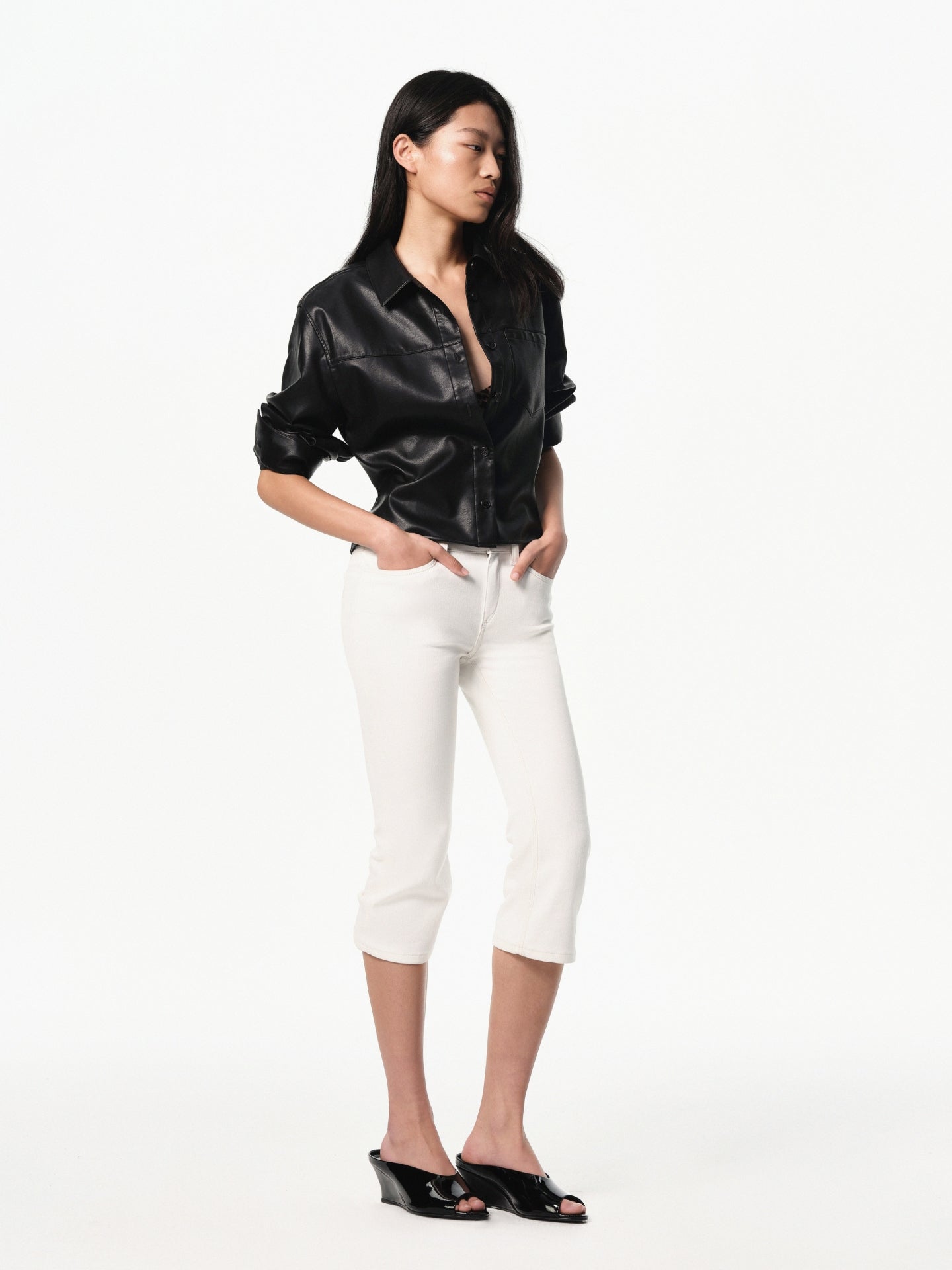 “Classique” Waist-defined Eco-leather Shirt