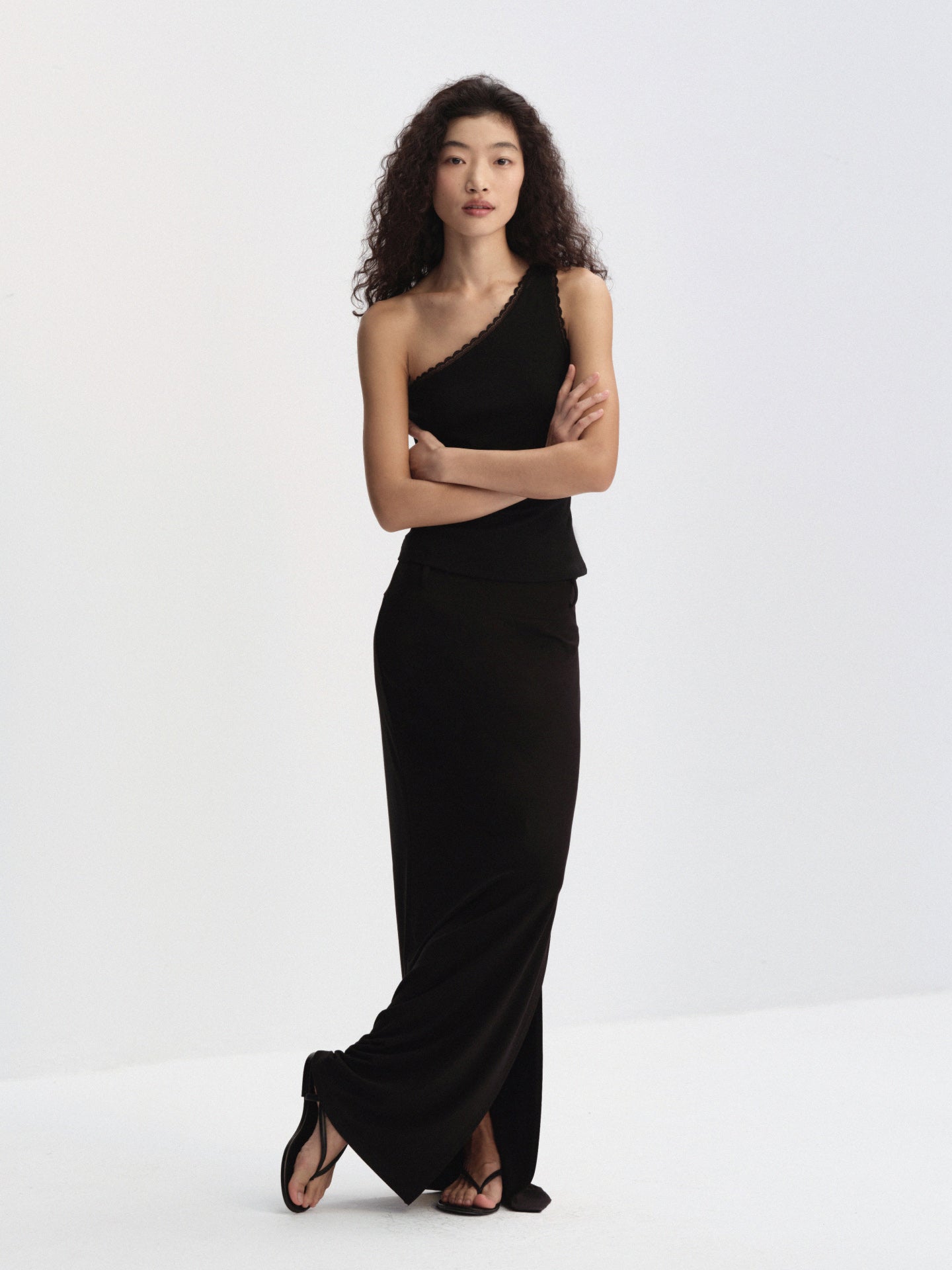 Lace-Trim One-Shoulder Tank Top