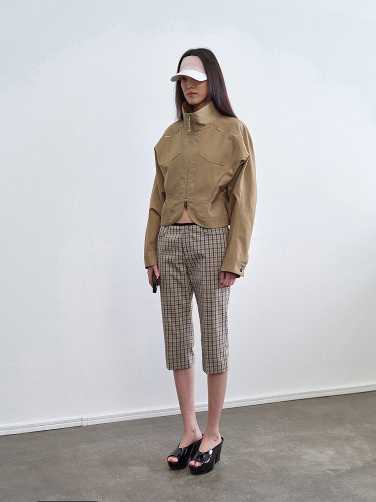 “Capri” Cropped Colorblock Plaid Pants