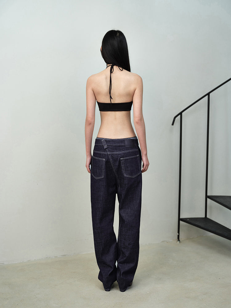 KITA Asymmetrical Low Crotch Raw Denim Jeans