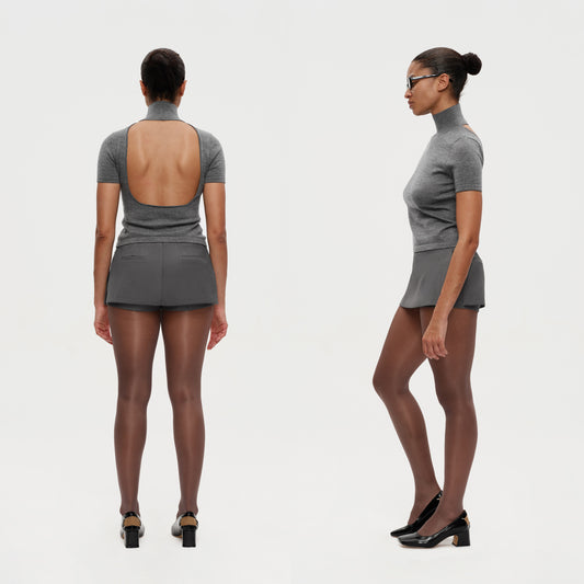 The Open-back High Neck Wool Top