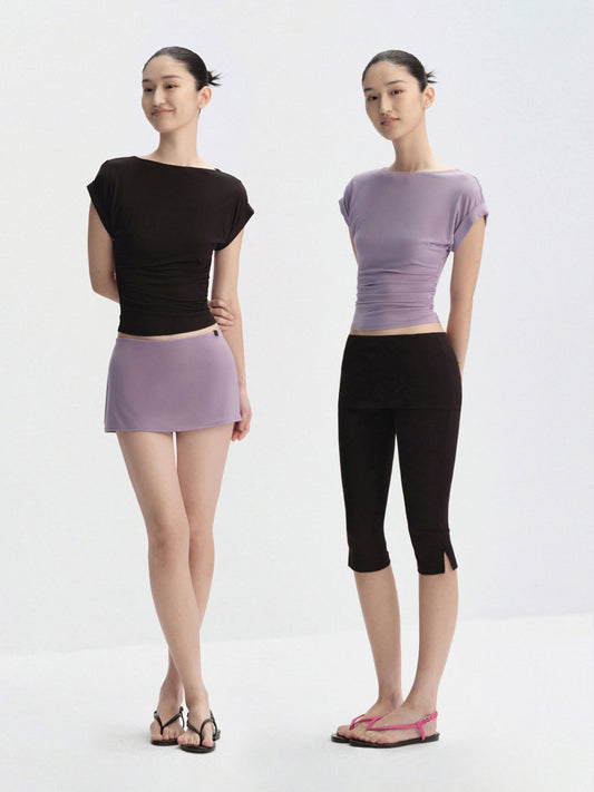 Rolled-Sleeve Ruched Tee