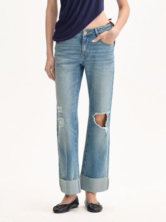 “Naples” Distressed Rolled-hem Jeans
