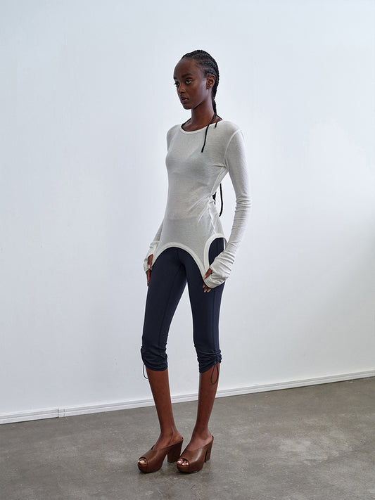 Cut-out Crew Neck Fitted Top