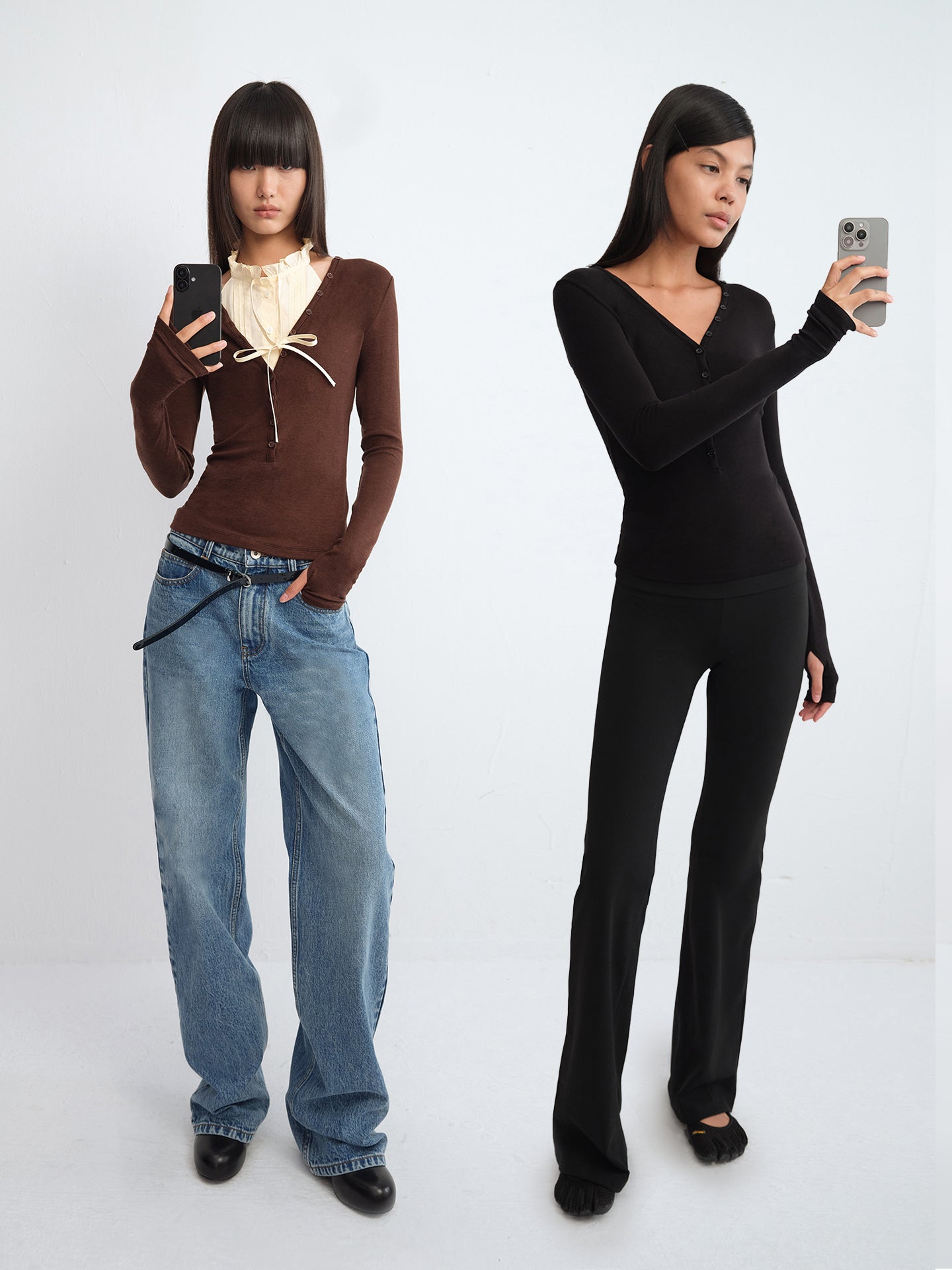 Adjustable V-Neck Buttoned Knit Top