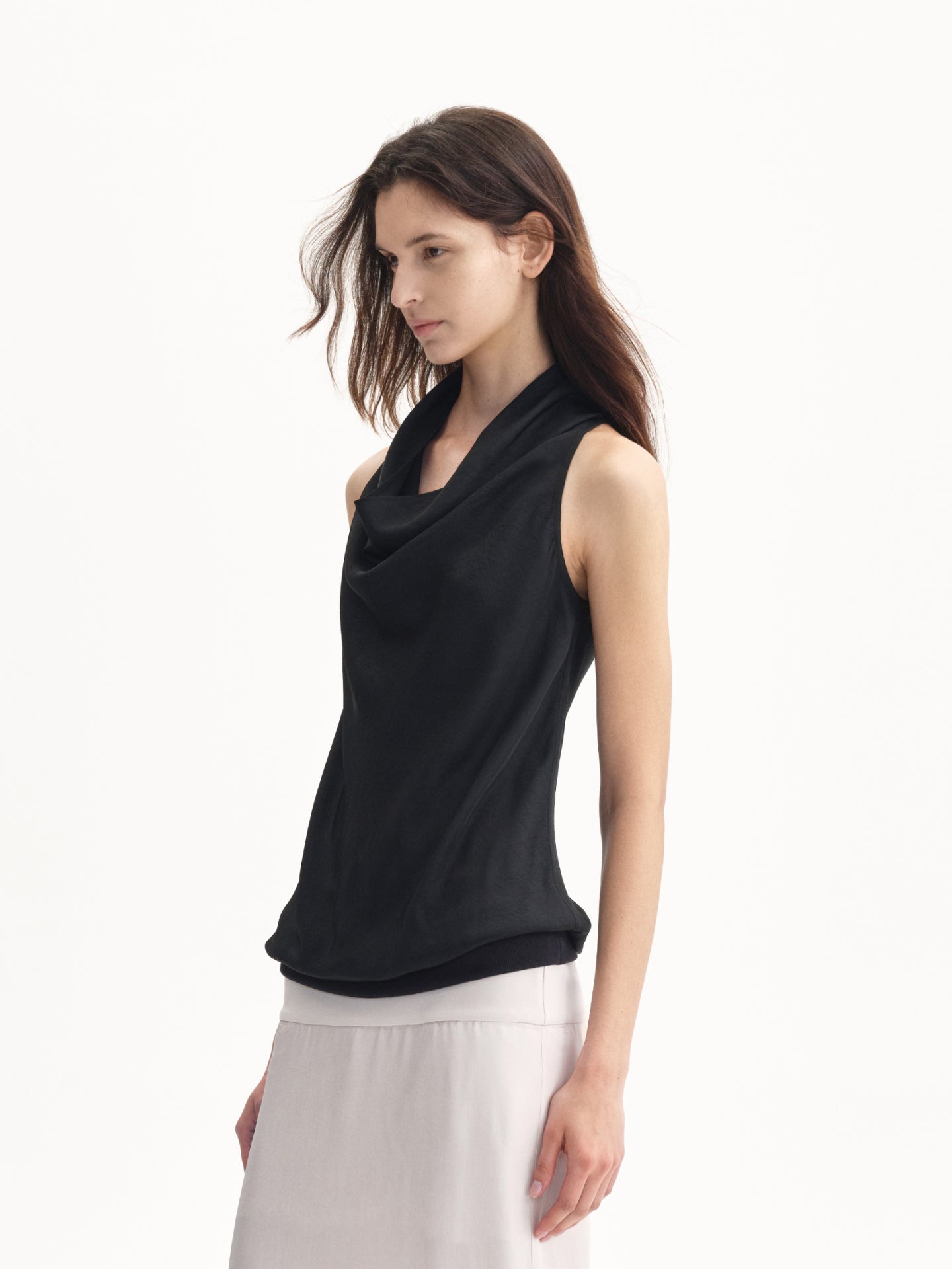“Soft Flow” Draped Cowl-neck Top