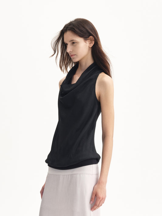 “Soft Flow” Draped Cowl-neck Top