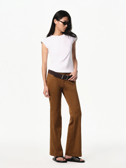 “Dandy” Mid-rise Flared Suede Pants