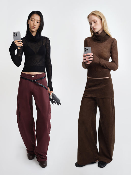 Alpaca Mesh Turtleneck Knit Top