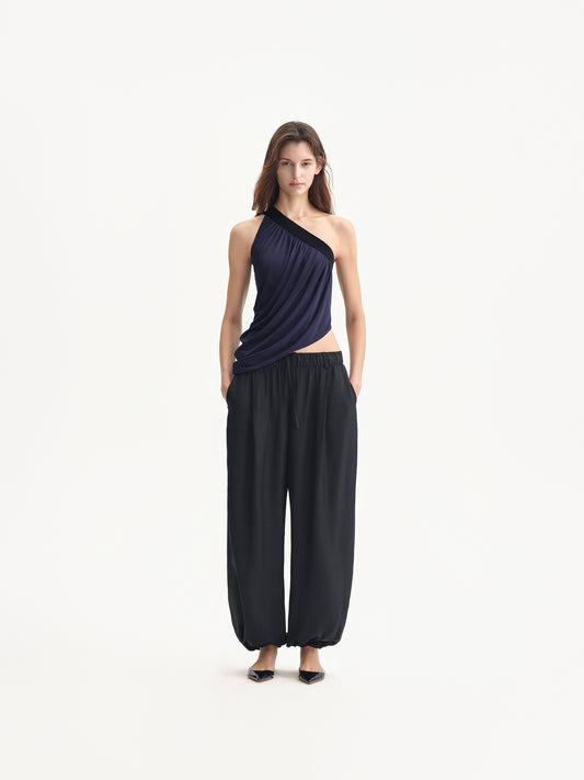 Draped Elastic-waist Balloon Trousers
