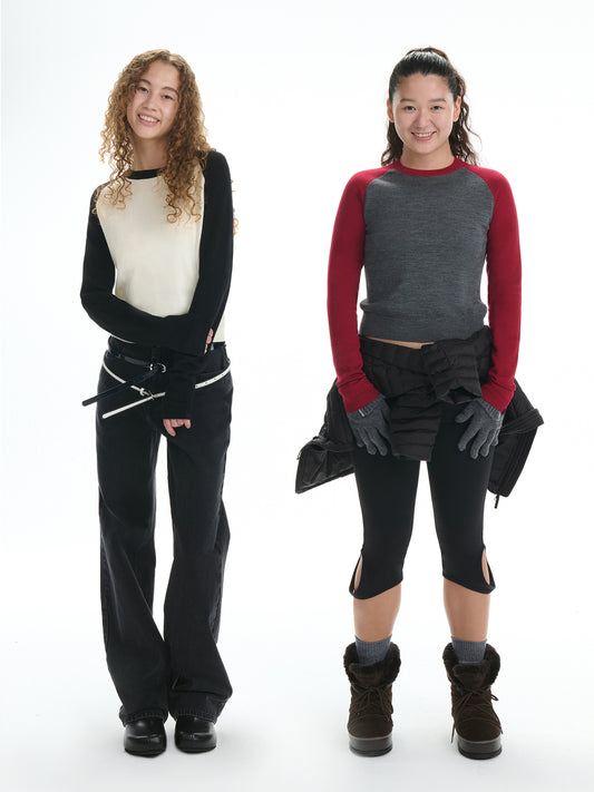 Relaxed Colorblock Raglan Wool Knit Top
