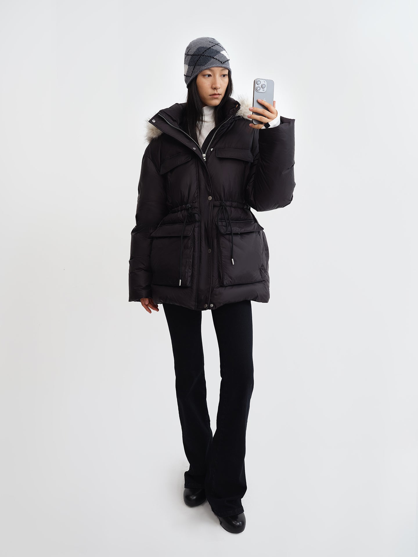 Detachable Hood Fitted Down Jacket