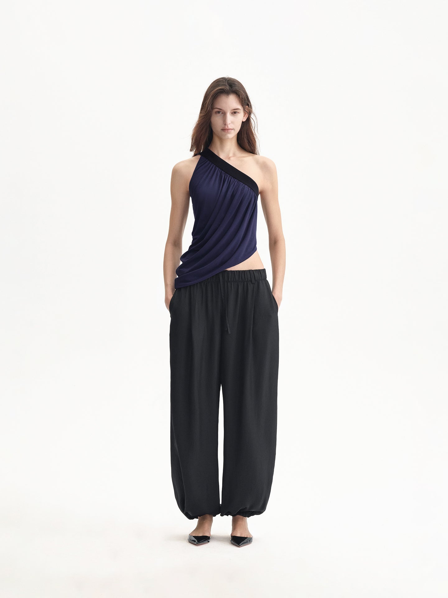 “Soft Flow” Draped One-shoulder Top