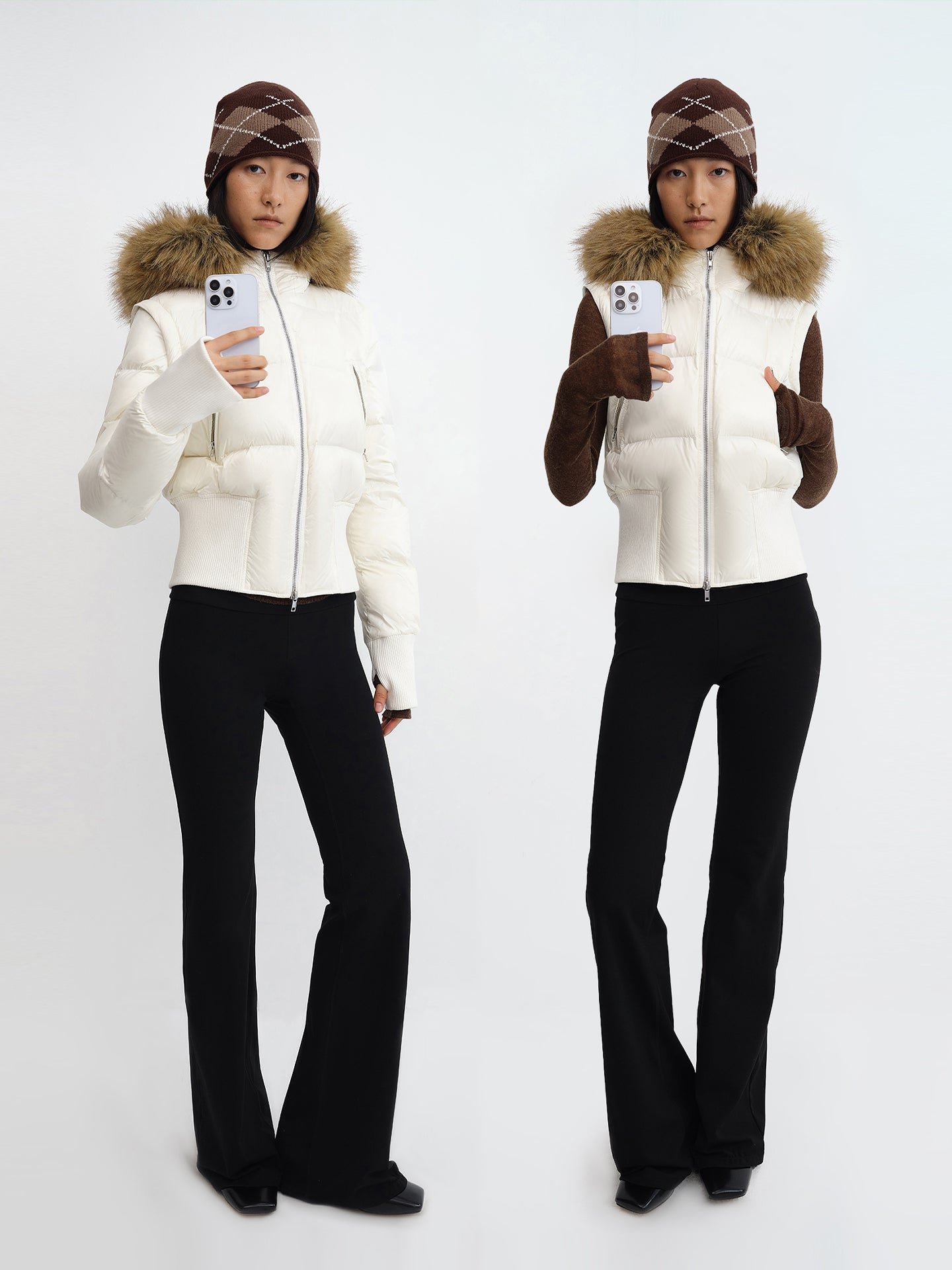Detachable-Sleeve Fitted Cropped Down Jacket