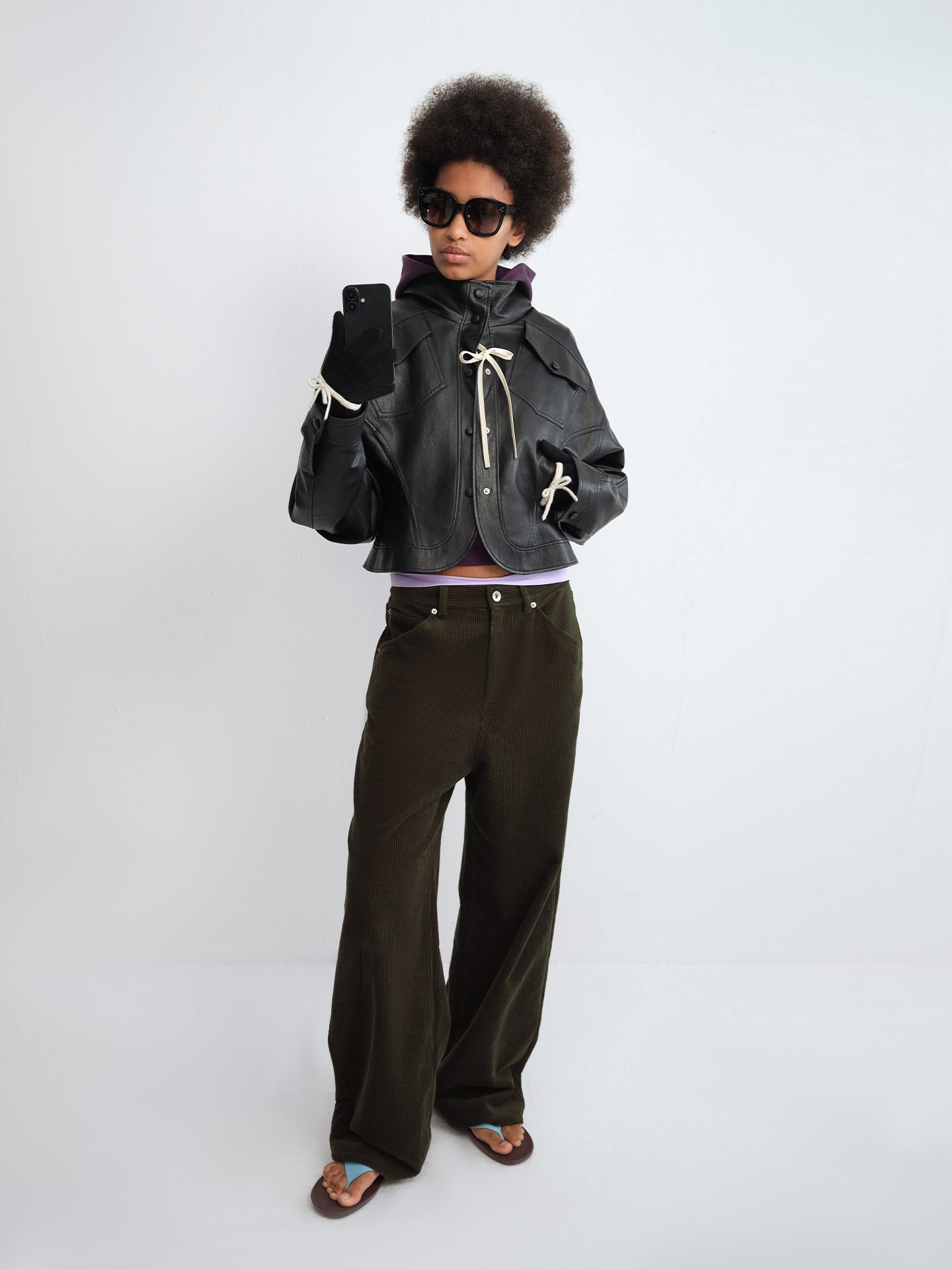 Stand-Collar Faux Leather Fitted Jacket