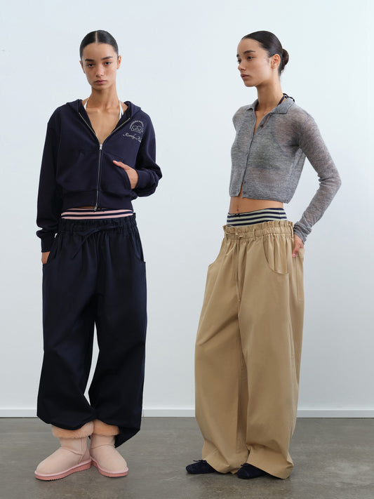 Double-Waist Striped Panel Cargo Pants